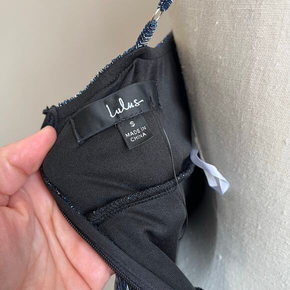 Lulus Glowing Gorgeous Blue Multi Metallic Tiered Mini Dress Size Small - Picture 8 of 13